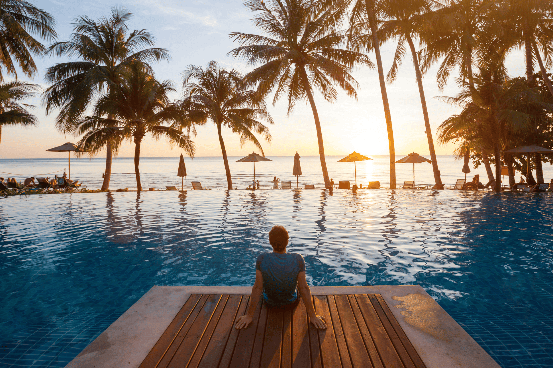 Person on holiday at a resort on a tropical island